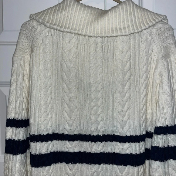 ZARA Women's Cream And Blue Striped Knit 1/4 Zip Long Sleeve Sweater Size Med - Picture 6 of 8